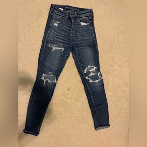 American Eagle Outfitters Dark Blue Distressed Skinny Jeans